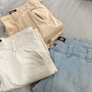Lot of 3 Dickies Beige, White & Light Blue Work Pants Trio